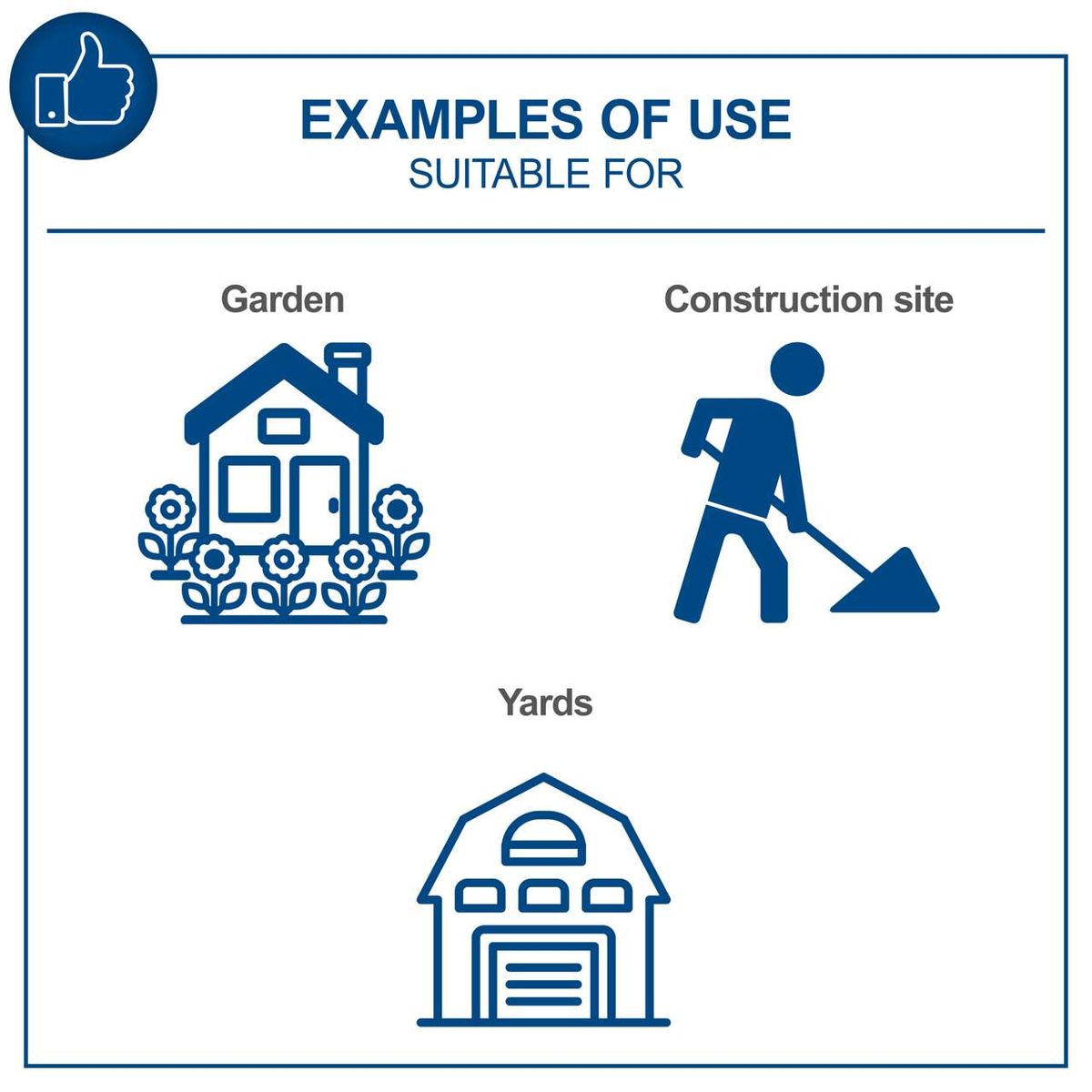 Examples of typical use cases: garden, construction site, yard