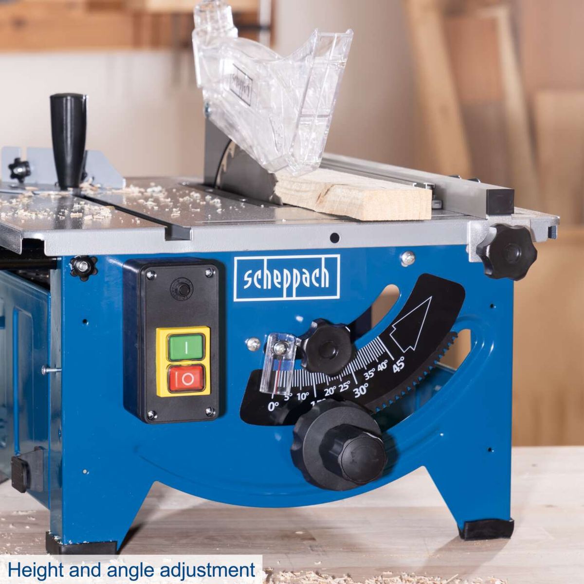 Table saw with height and angle adjustment for accurate cuts