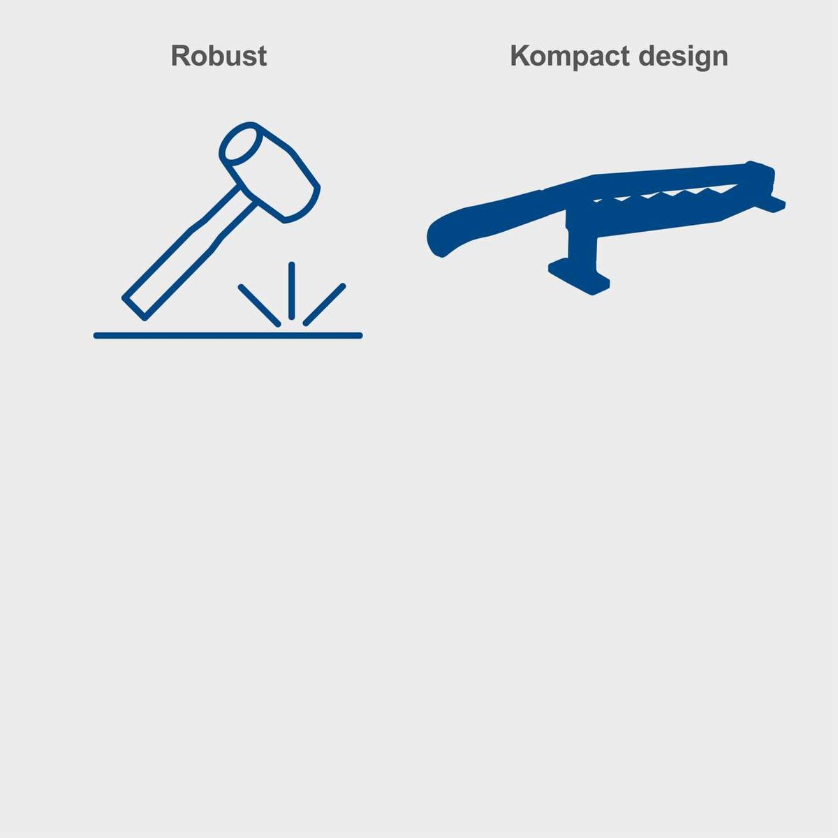 Diagram comparing robust vs. compact design features of a splitting tool