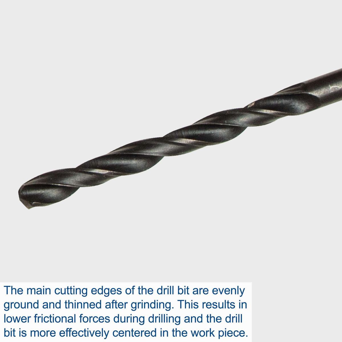 A drill bit with evenly ground cutting edges for effective centering and reduced friction