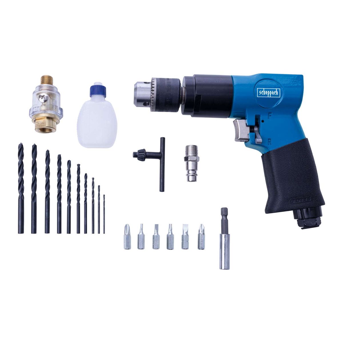Scheppach impact driver with integrated tool set: drills, socket and adapters