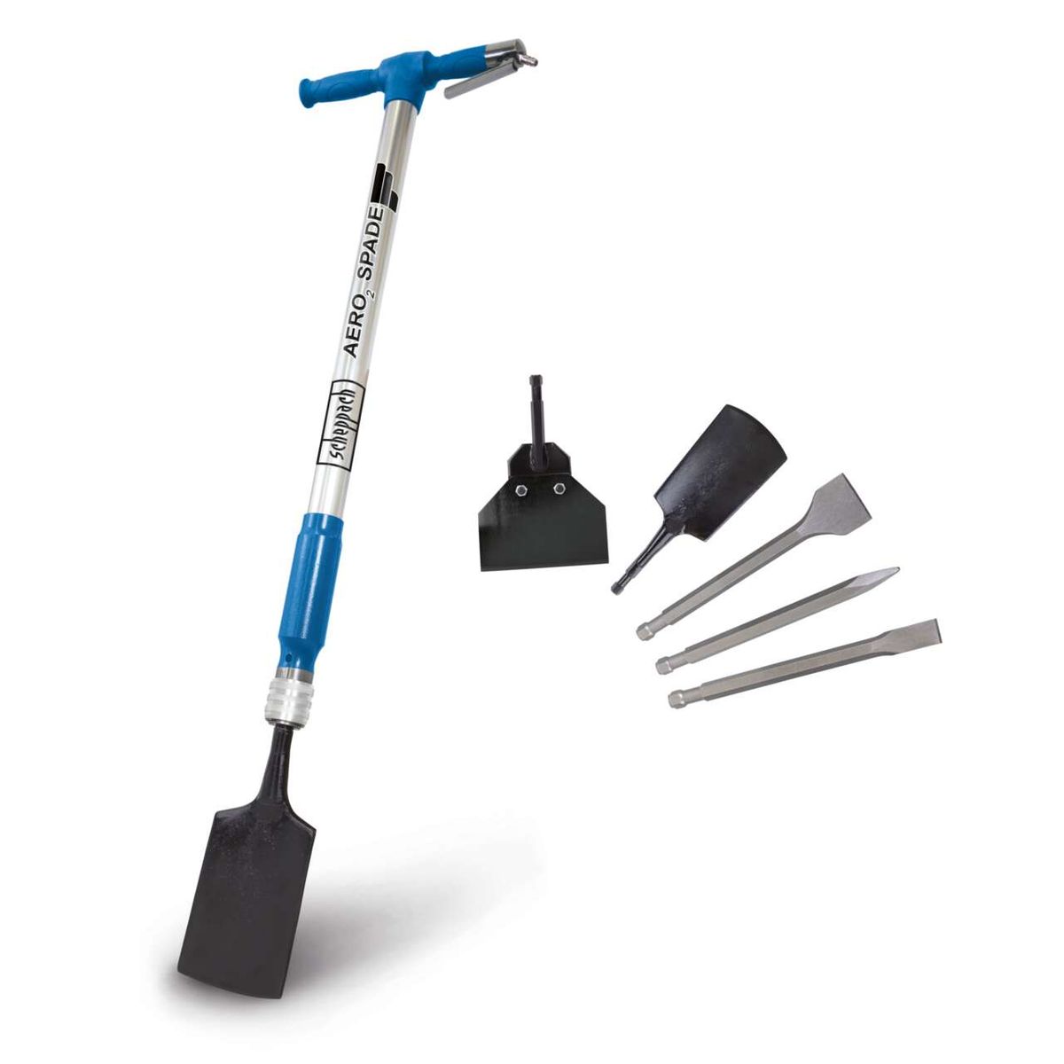 Aero² Spade with accessory and tool set for pneumatic air spade tools