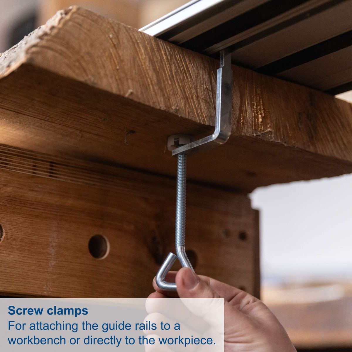 Screw clamp for attaching guide rails to workbenches or directly to workpieces