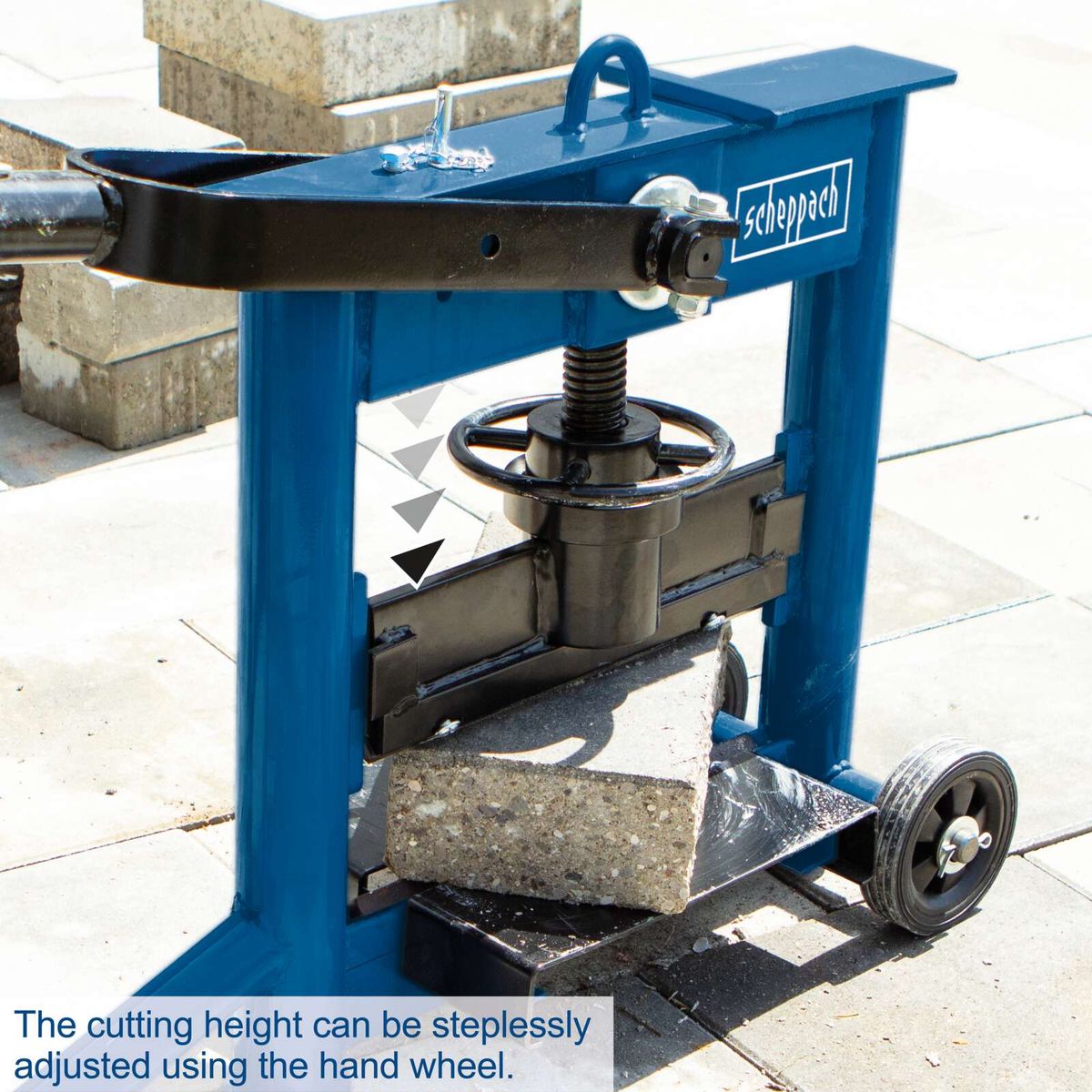 Adjustable cutting height block splitter with handwheel for precise stone processing