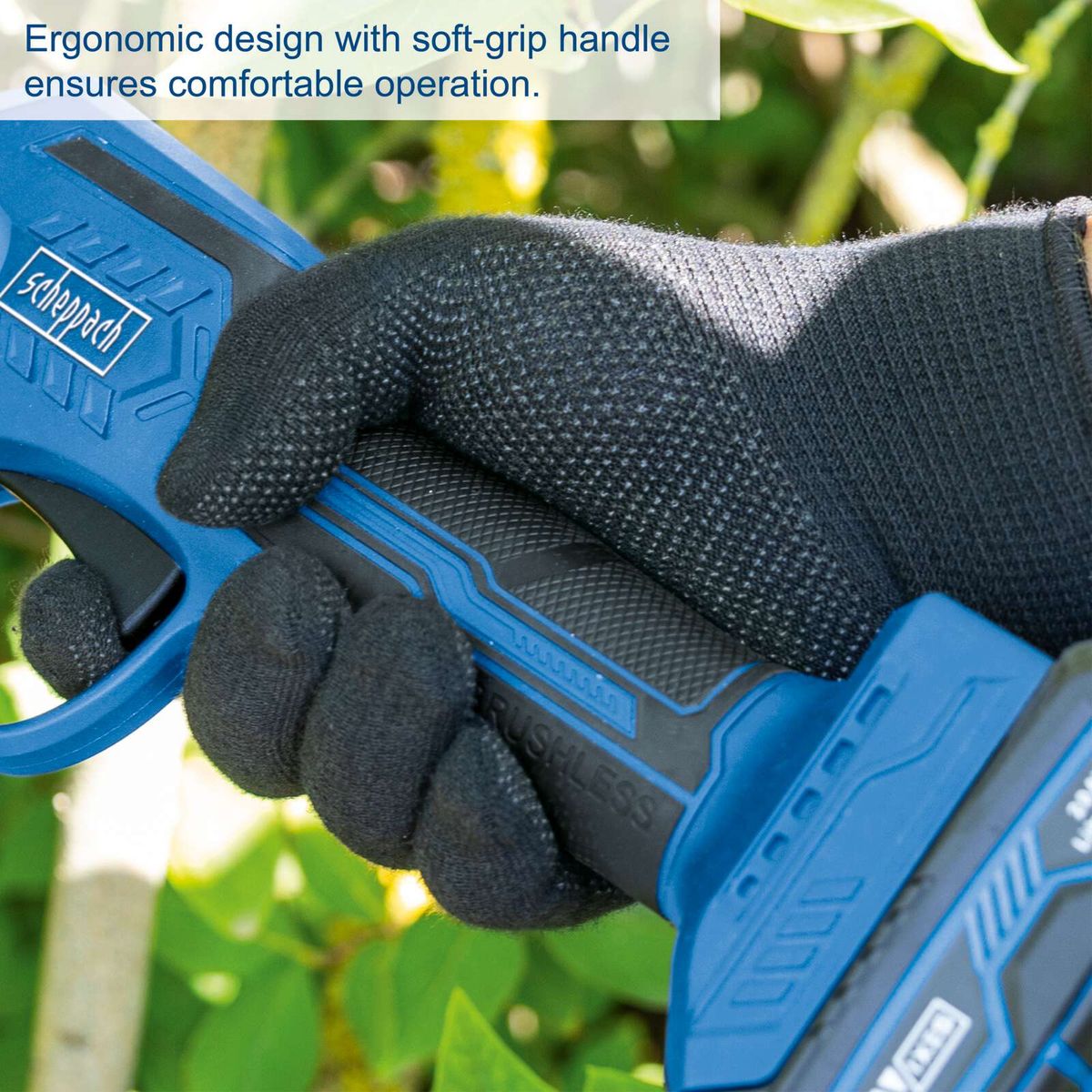 Ergonomic handle design for comfortable grip on Scheppach cordless pruning shears