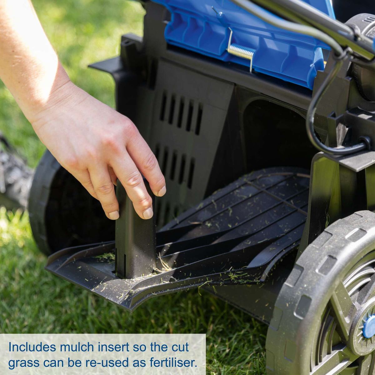 Mulch insert allowing cut grass to be reused as fertilizer