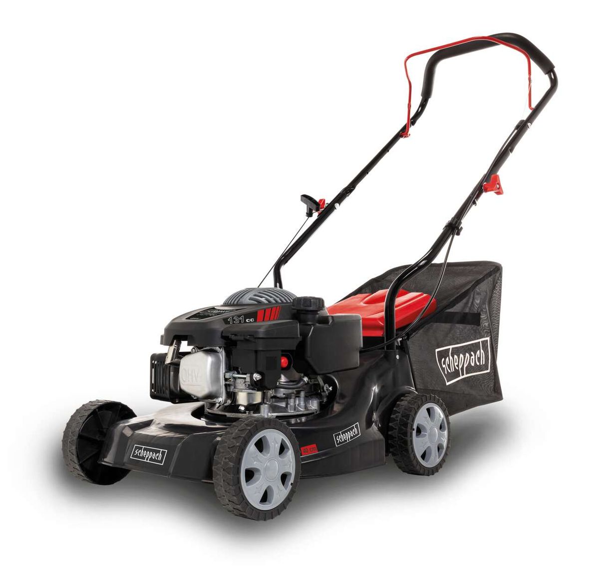 Scheppach petrol push lawnmower MP132-40 with 40 cm cutting width and bag