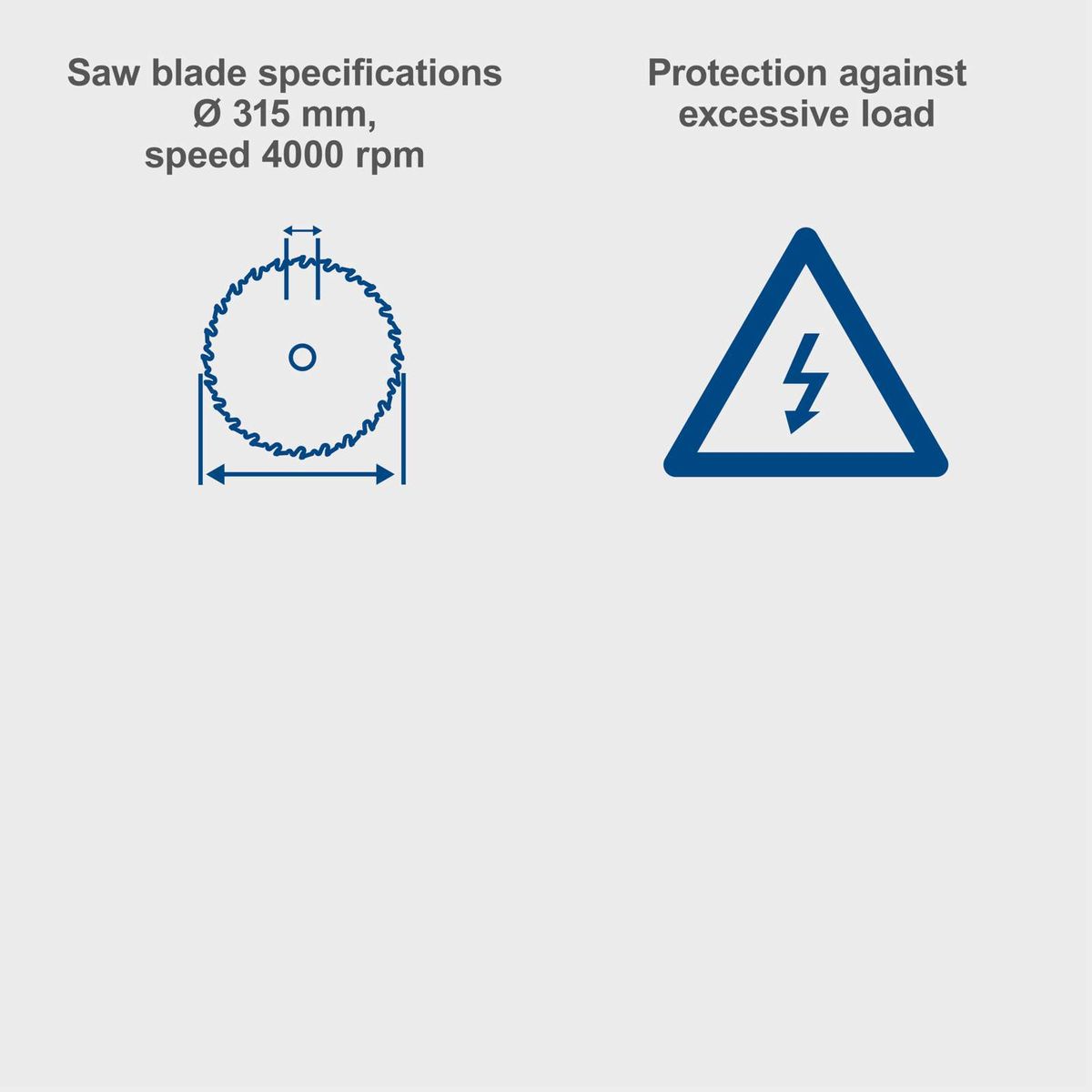 315 mm diameter blade at 4000 rpm with overload protection illustrated