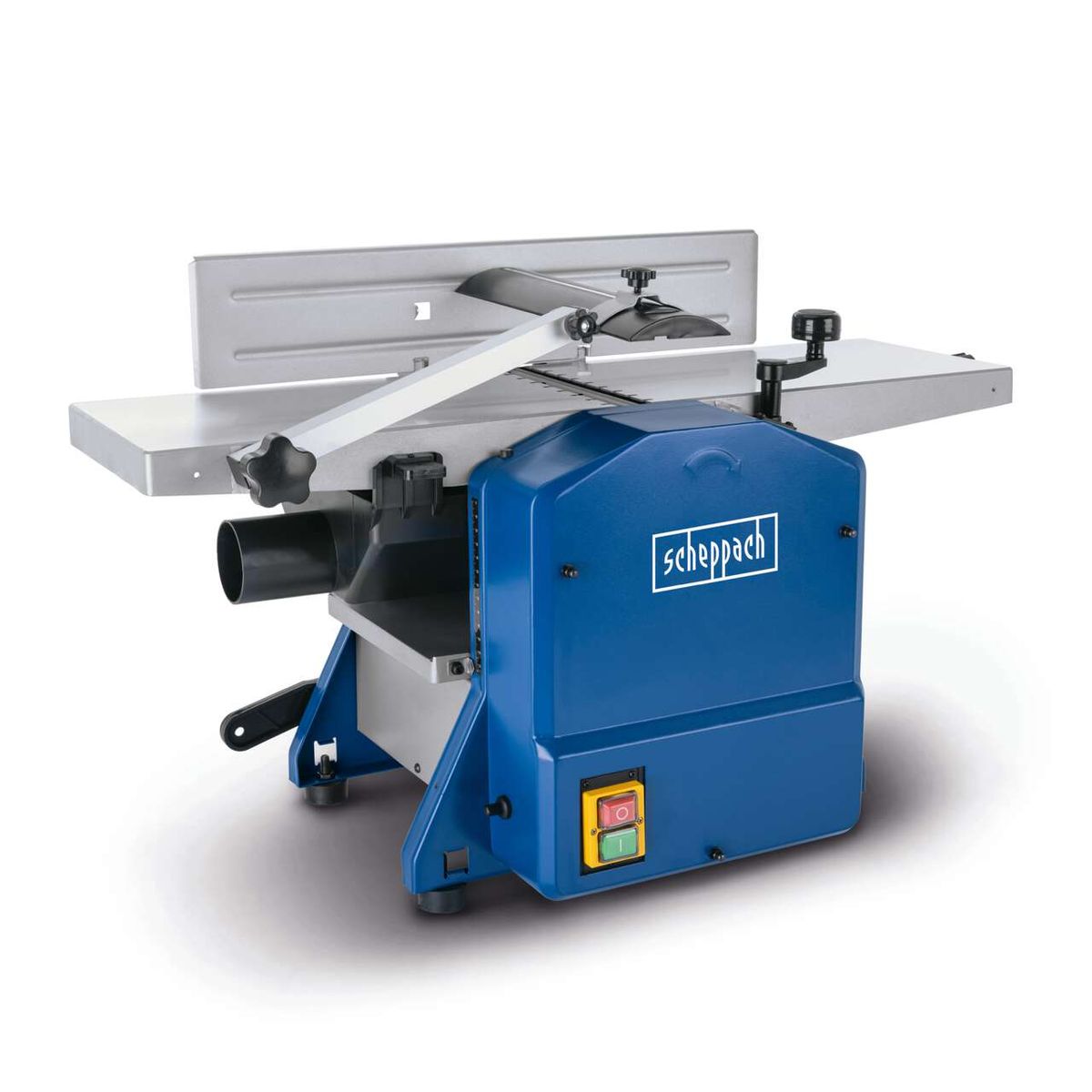 Scheppach HMS850 planer thicknesser with hand crank height adjustment and protective work area cover