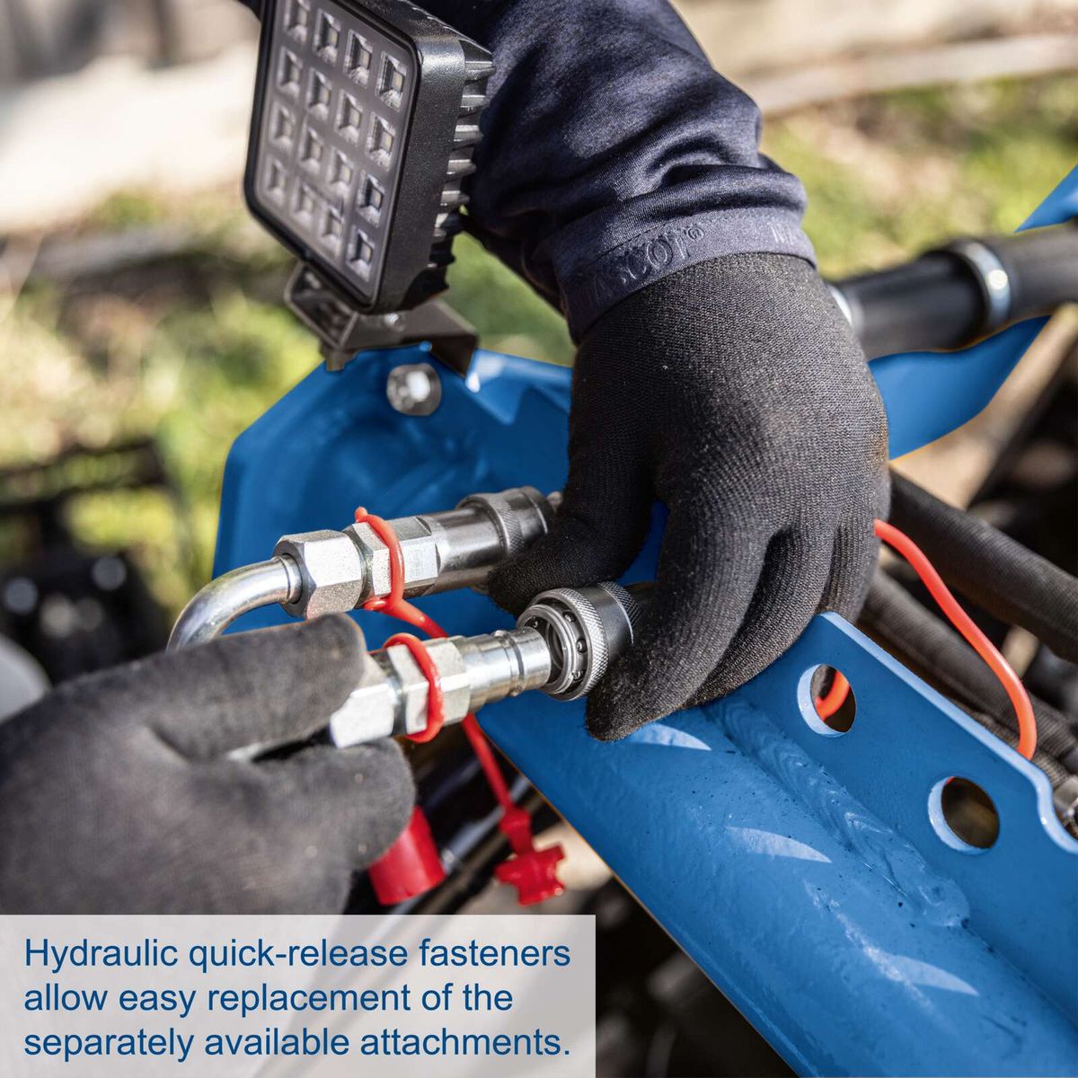 Hydraulic quick-release fasteners enabling easy replacement of detachable attachments