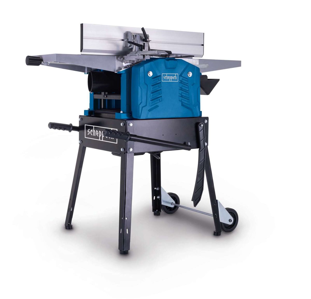 Scheppach planer/thicknesser with mobile base, view from front and top