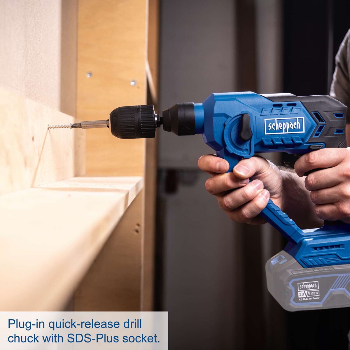 Plug-in quick-release drill chuck with SDS-Plus socket for Scheppach tools