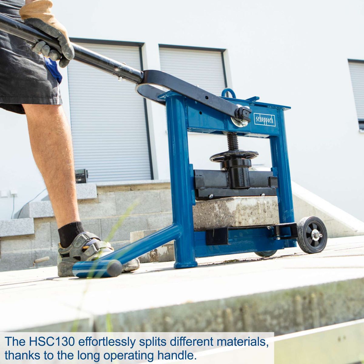 Scheppach HSC130 stone splitter with long handle for efficient material splitting