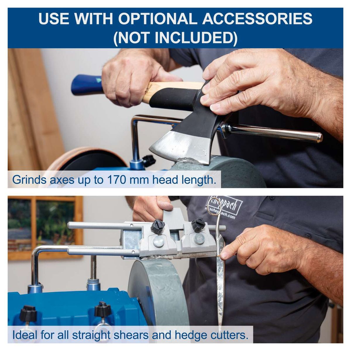Wet grinding system for axes up to 170 mm length, suitable for fine grinding tasks