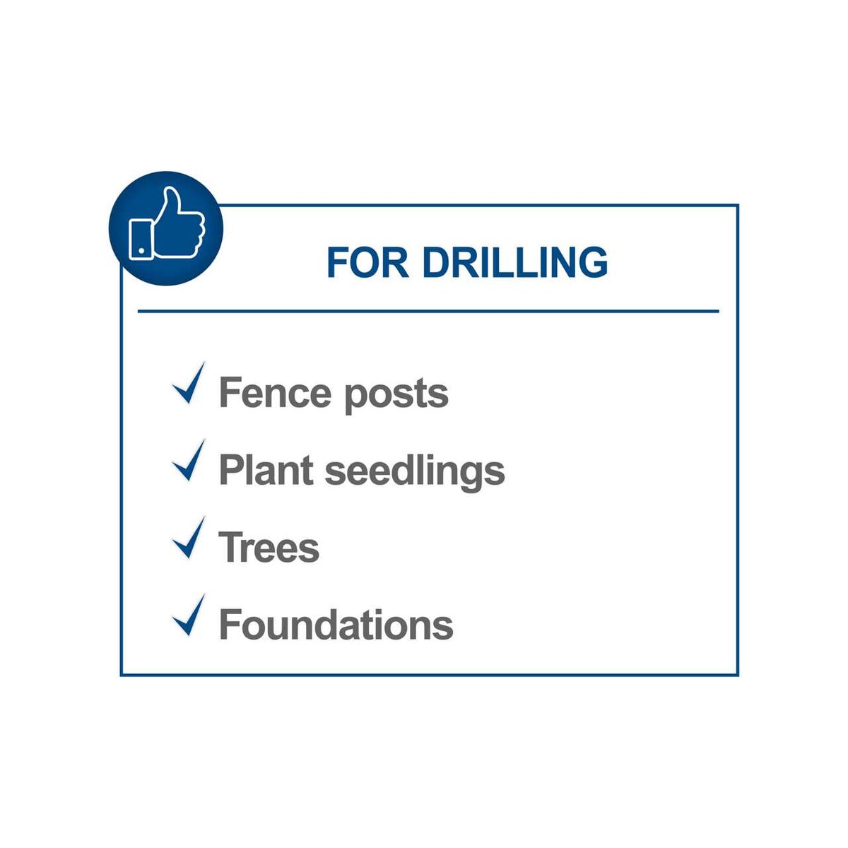 Key features for drilling applications: fence posts, seedlings, trees, foundations