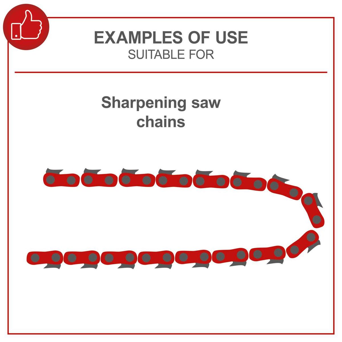 Chain sharpener illustration showing sharpening process for saw chains