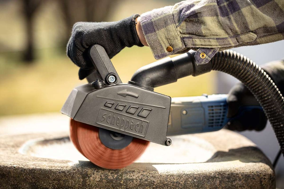 Scheppach Nylon wire wheel with visible detail of the tool