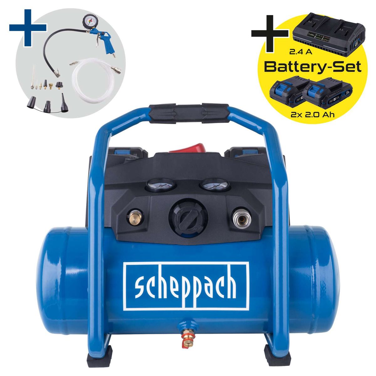 Cordless compressor set with batteries and charger for Scheppach C-ACT160/6-X
