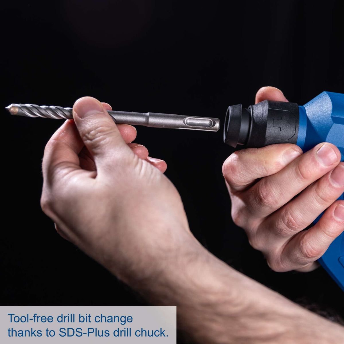 Tool-free drill bit change for SDS-Plus drill chuck