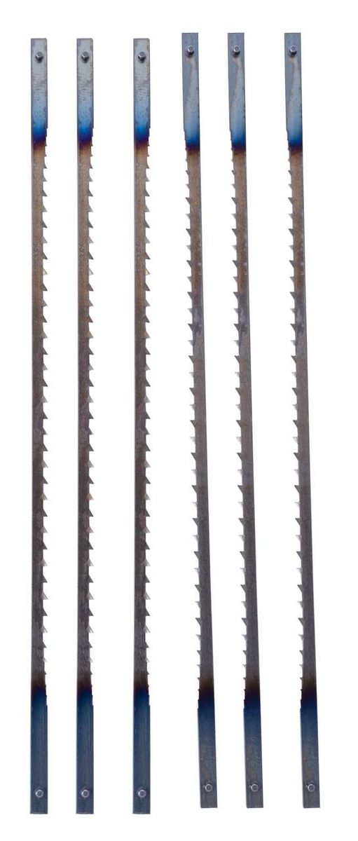 Scheppach saw blade set of 6 pieces, 135 x 3 x 0.5 / Z 10. Six saw blades next to each other on a white background. The saw blades are photographed from above.