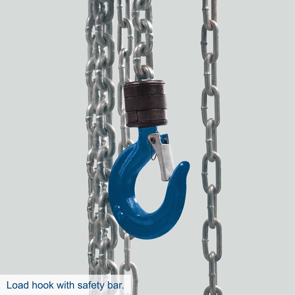 Chain hoist hook with safety bar attached to the lifting chain for Scheppach CB01
