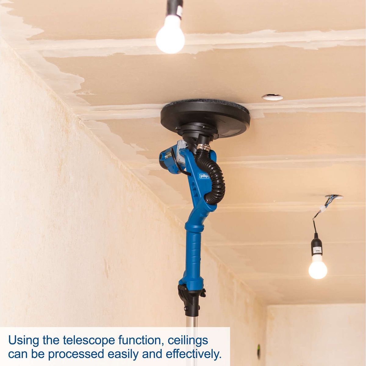 Wall and ceiling sander with telescopic arm for easy height adjustment