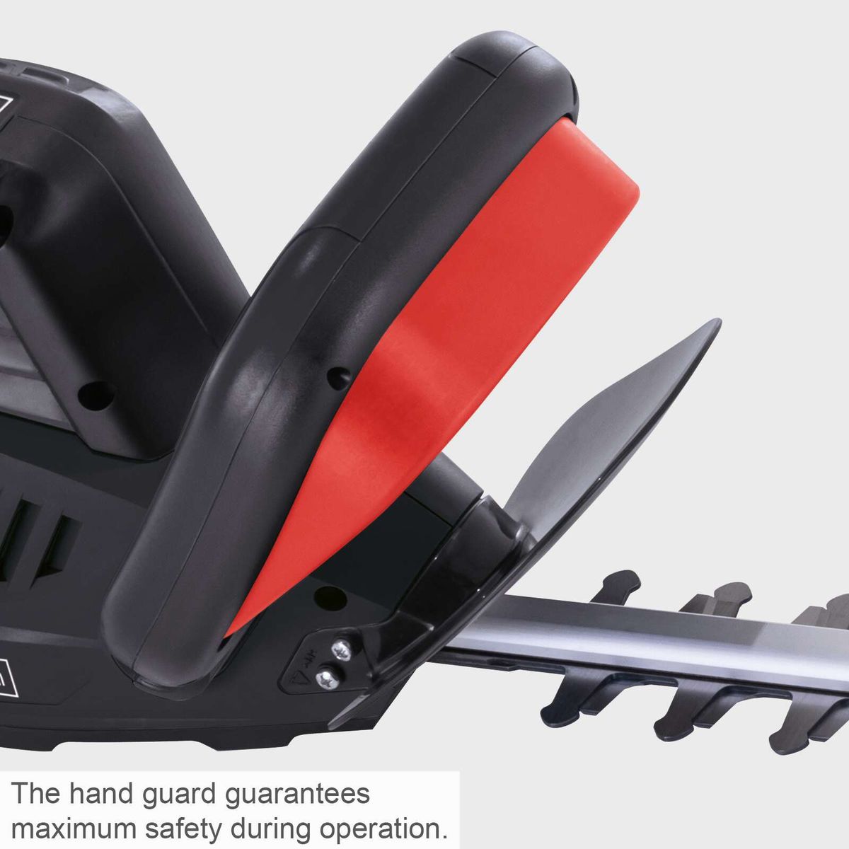 Hand guard ensuring maximum safety during operation of the hedge trimmer