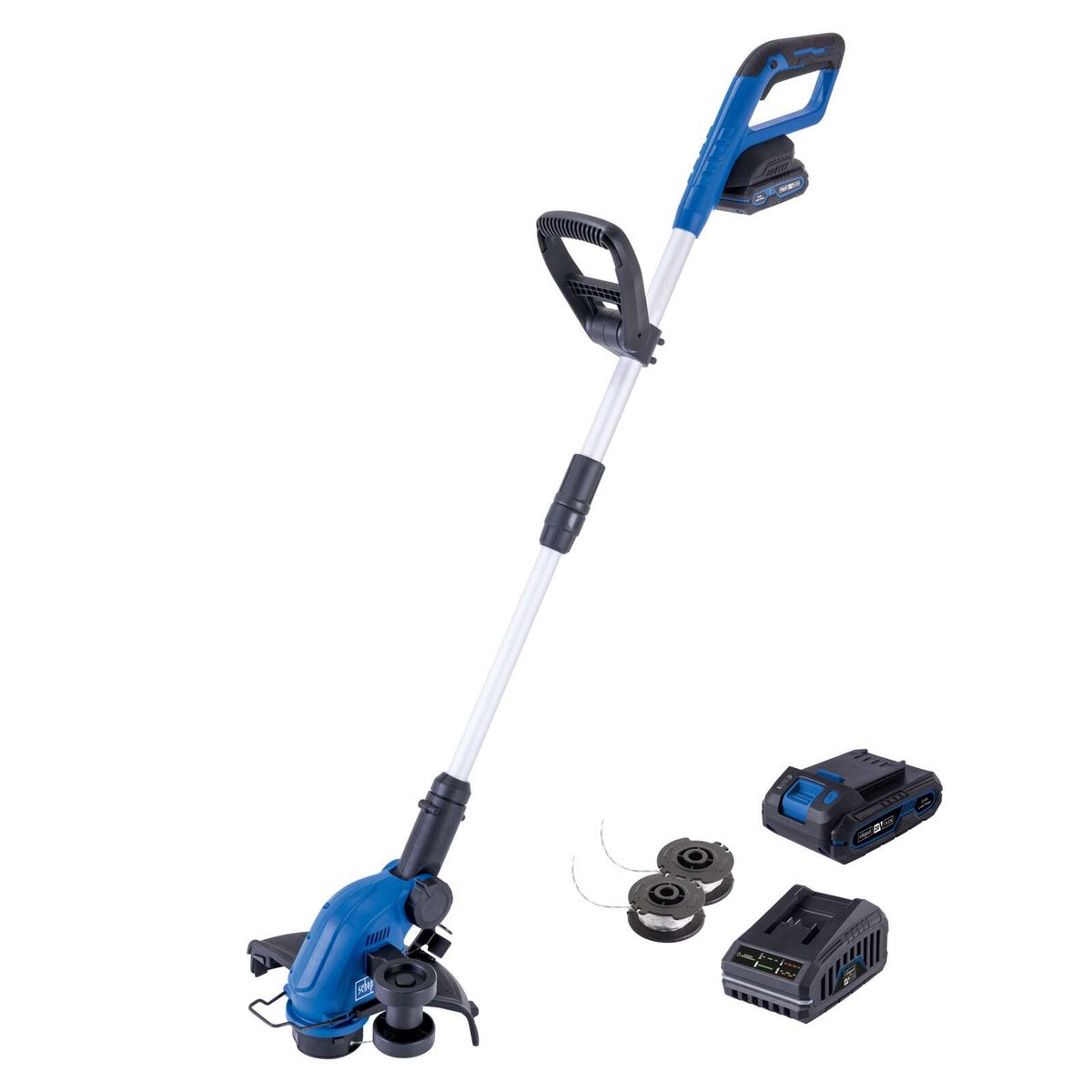 Cordless grass trimmer with extension hose, battery charger and cutting blades for Scheppach C-LT300-X set