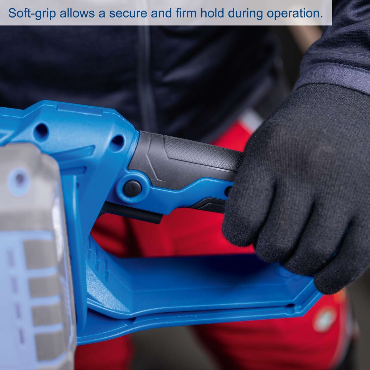 Soft grip for secure handling during operation of the cordless chainsaw