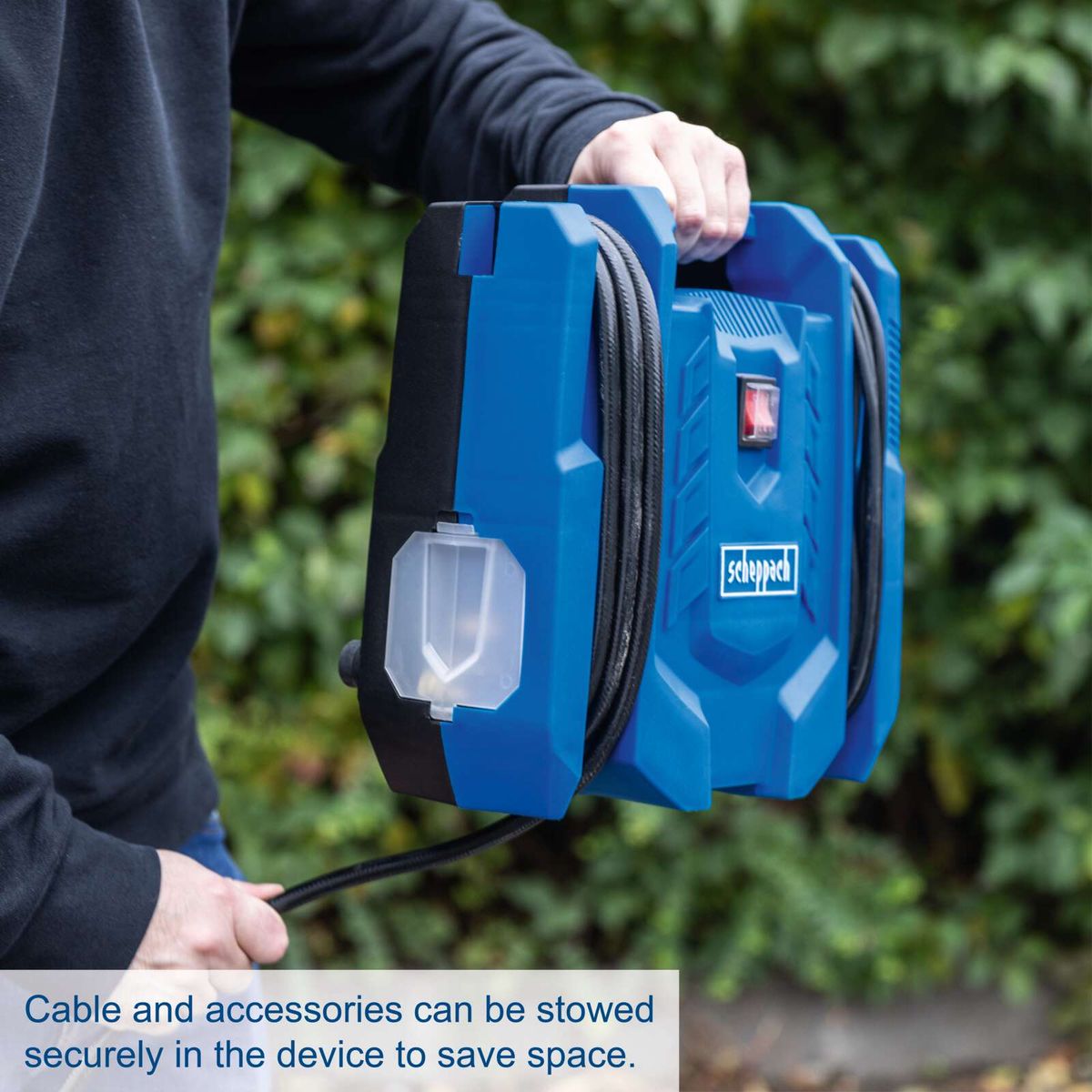 Cable and accessories securely stored in the device to save space