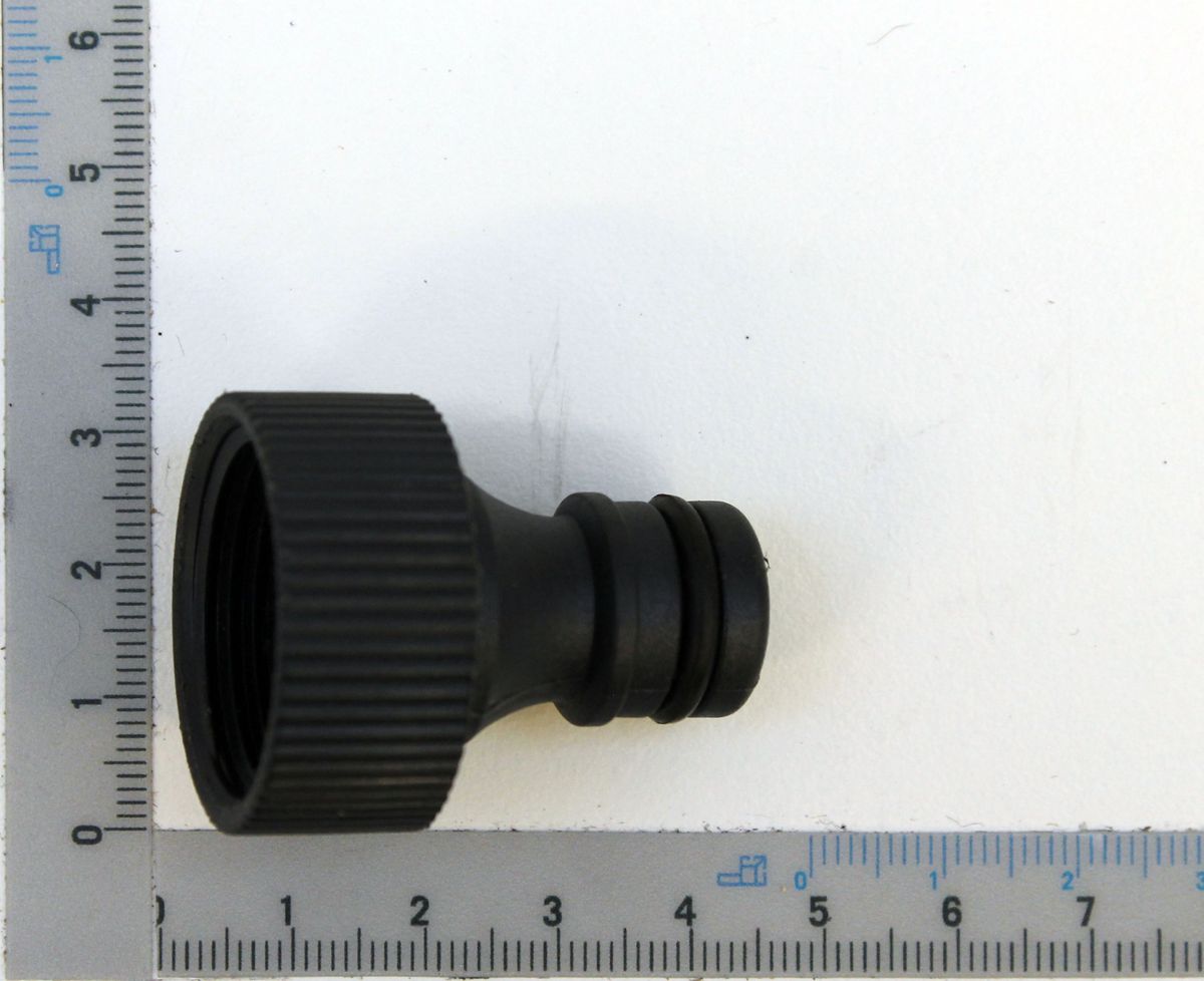 Scheppach 3/4" threaded hose coupling detail with measurement scale