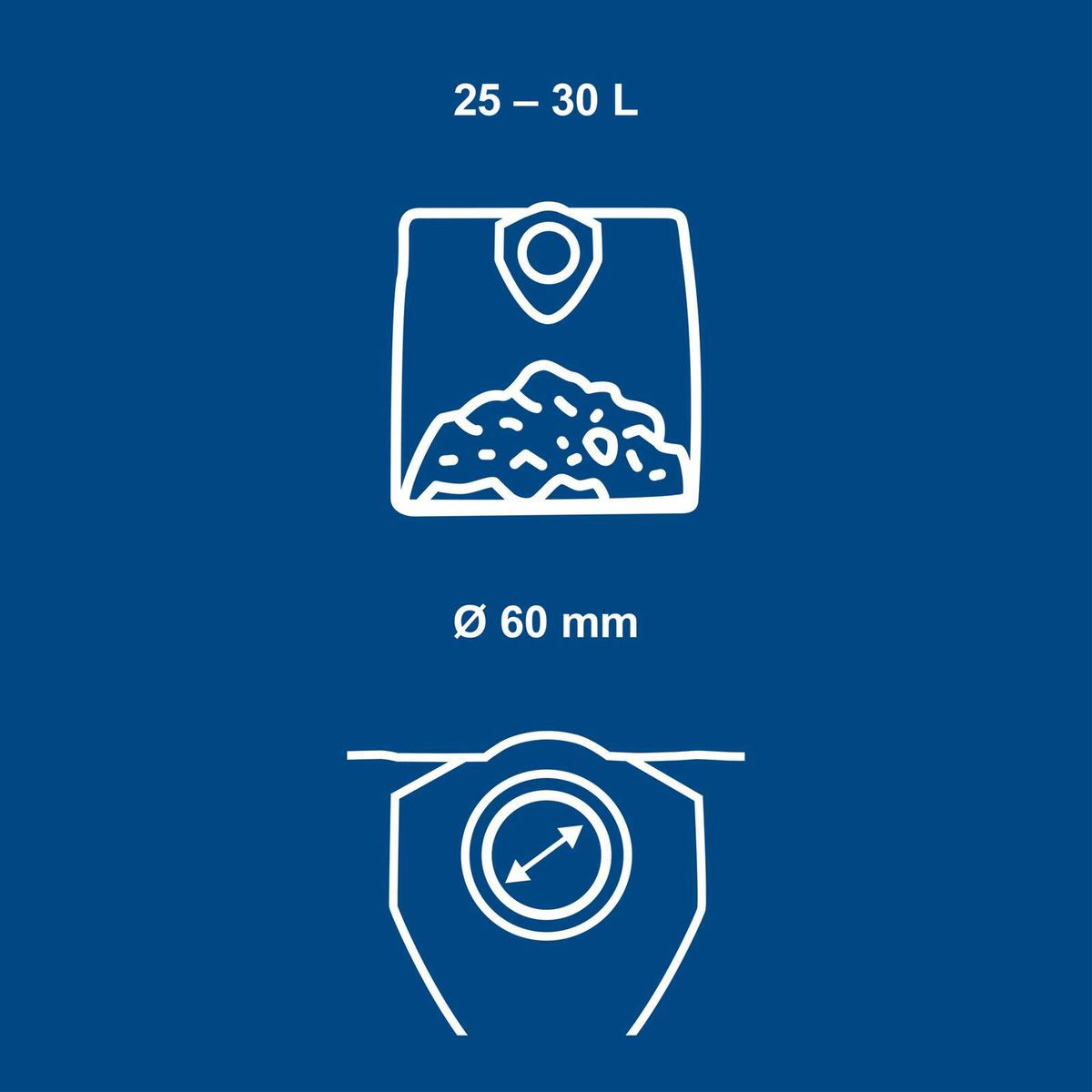Paper vacuum cleaner bag, 60 mm opening, 25–30 liters capacity, 5-piece set