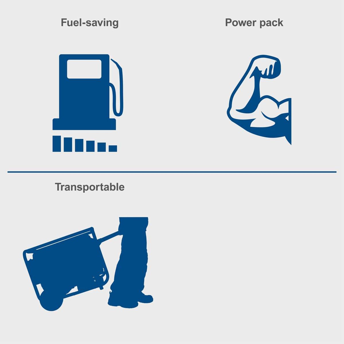 Key features: fuel-efficient operation, robust power output, compact and portable design