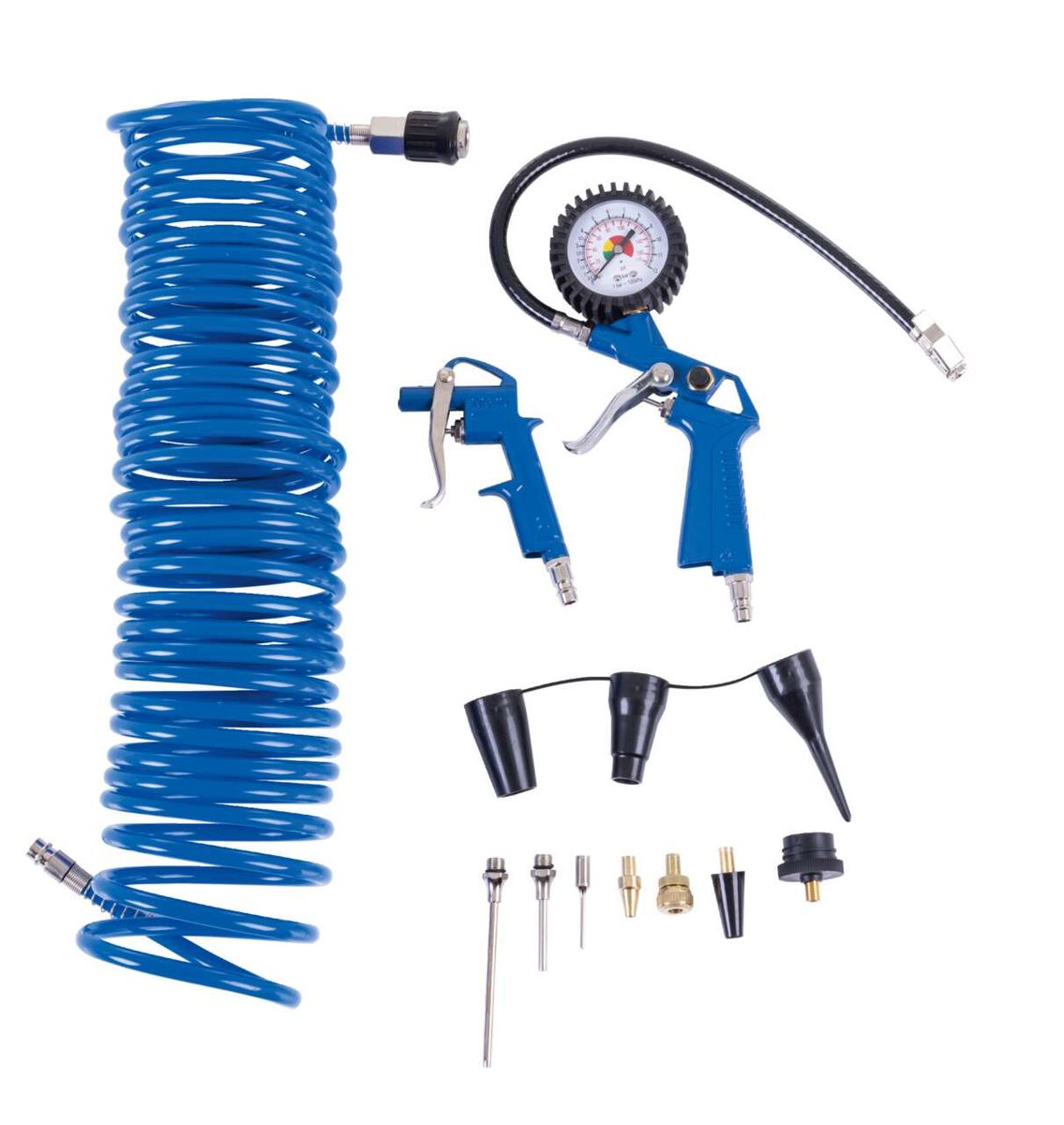 Scheppach compressed air accessory set with 10m air hose, spray nozzles and gauge