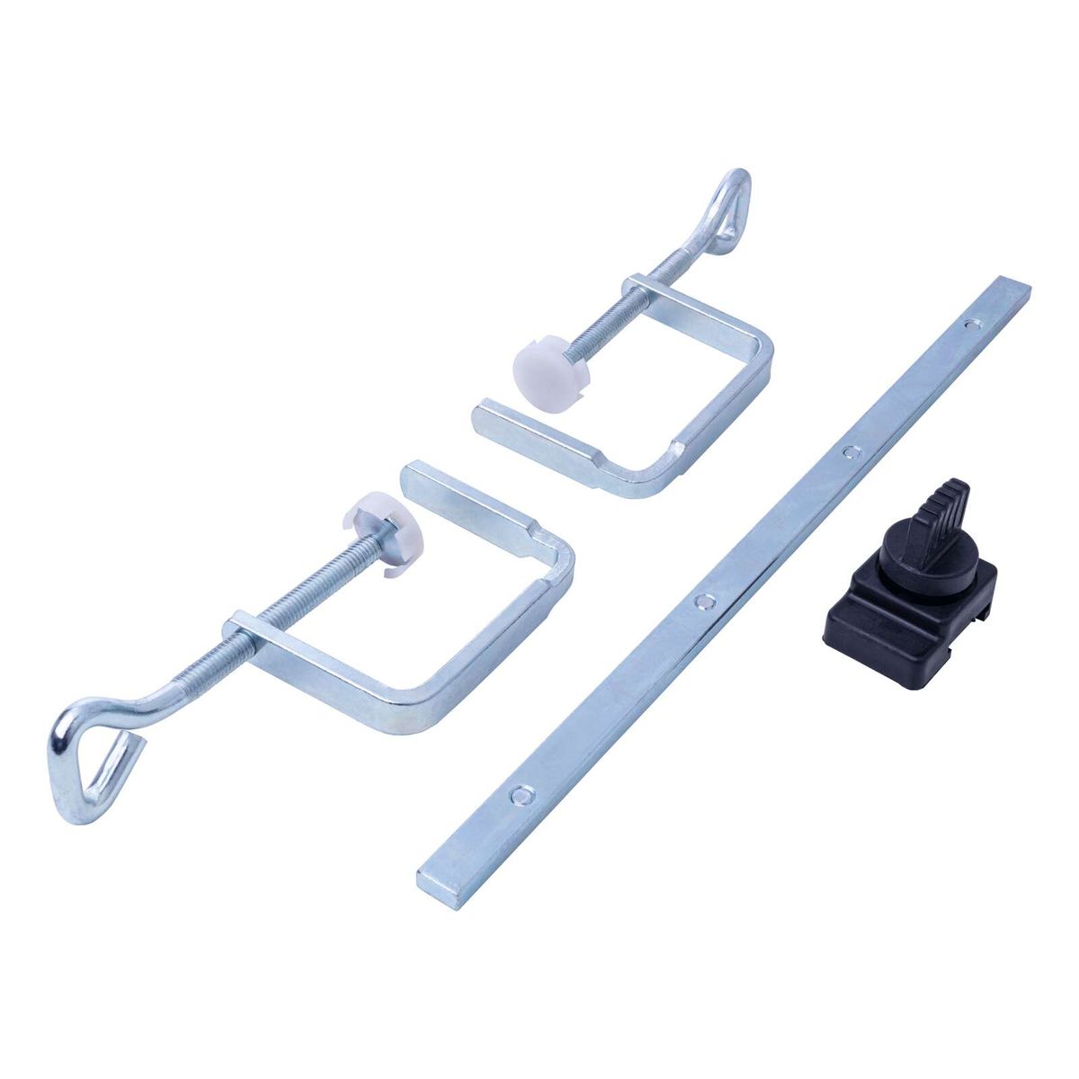Clamping and mounting accessory with adjustable clamp and hook for plunge saws