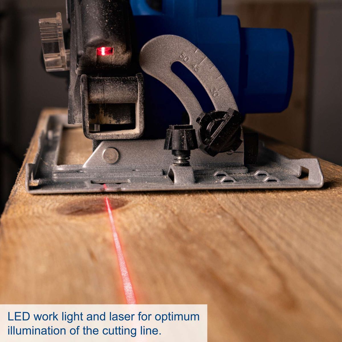 LED work light and laser for precise cutting line marking on Scheppach cordless circular saw