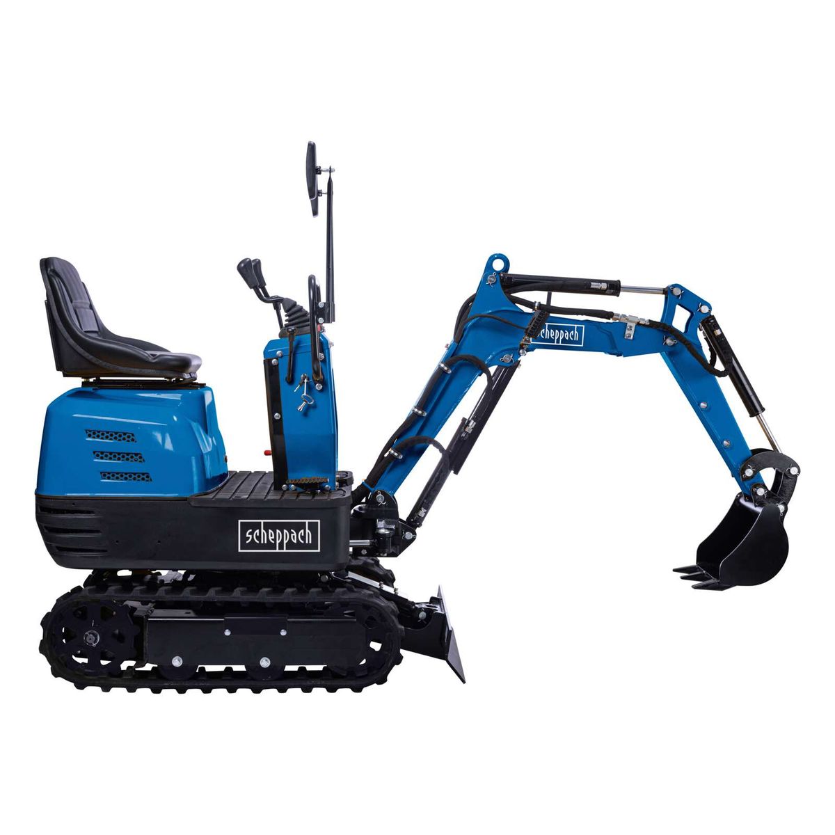 Scheppach mini excavator EXC815 with seat, chain drive and arm assembly