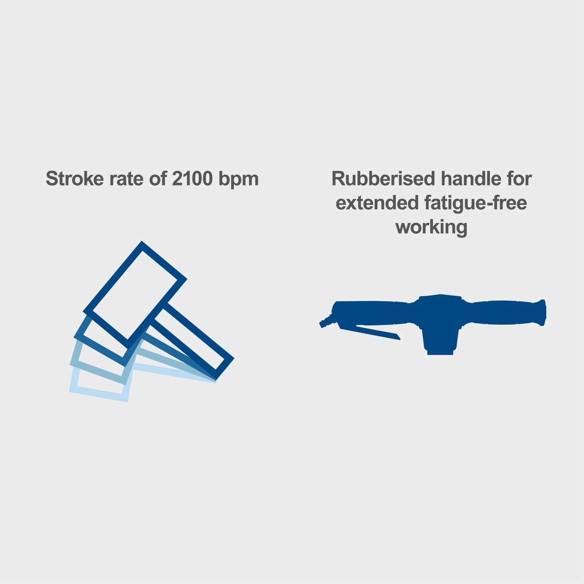 Pneumatic spade featuring a high stroke rate of 2100 bpm with a rubberised handle for fatigue-free operation