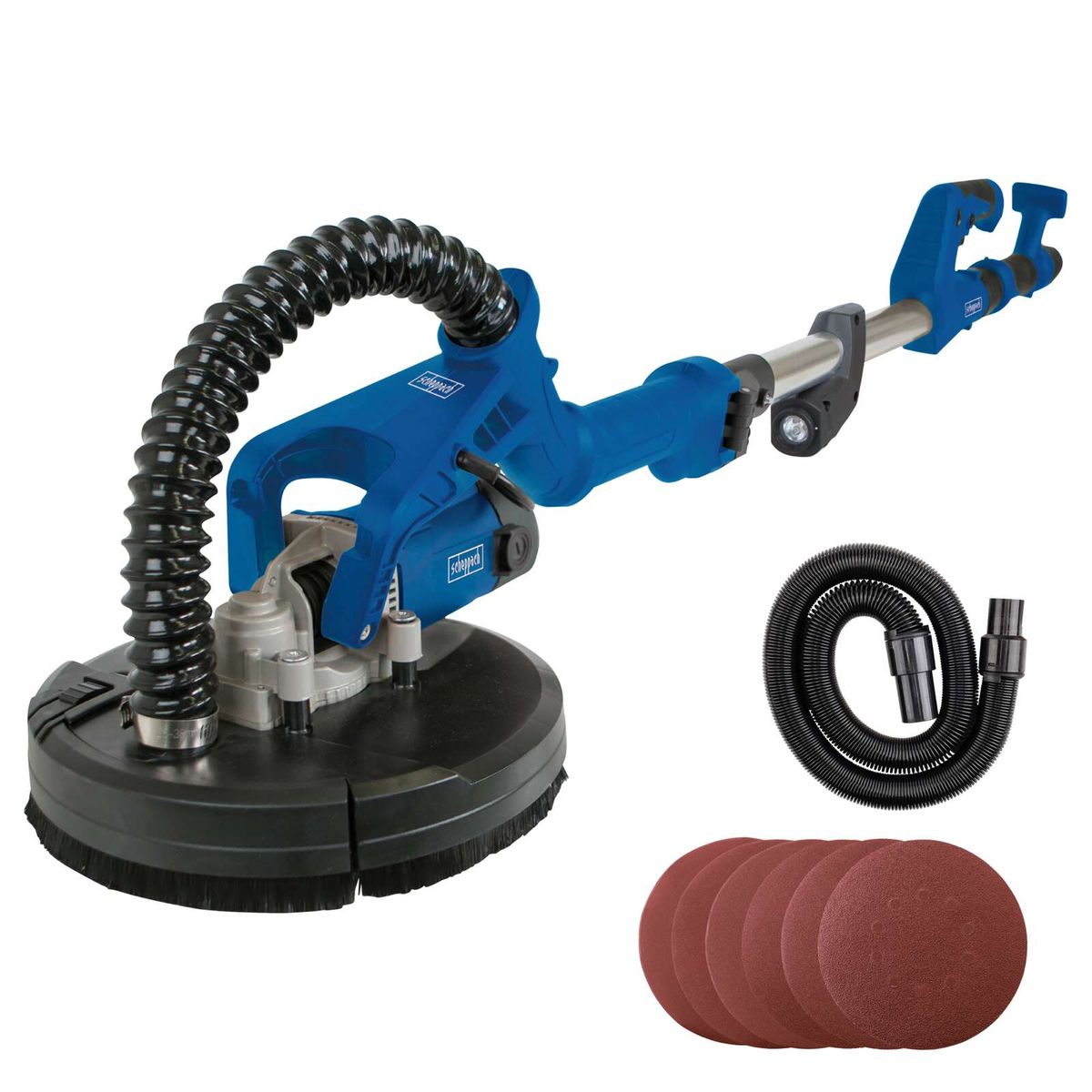 Scheppach tool accessory set with flexible hoses, handles, and polishing pads