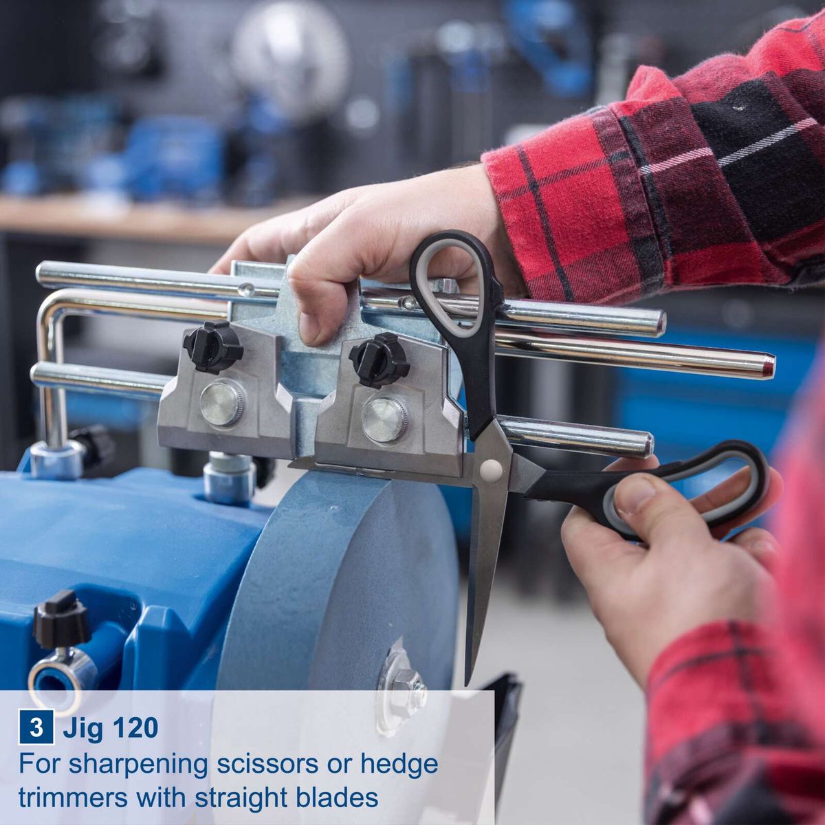 Scheppach Jig 120 for sharpening straight blade scissors or knives