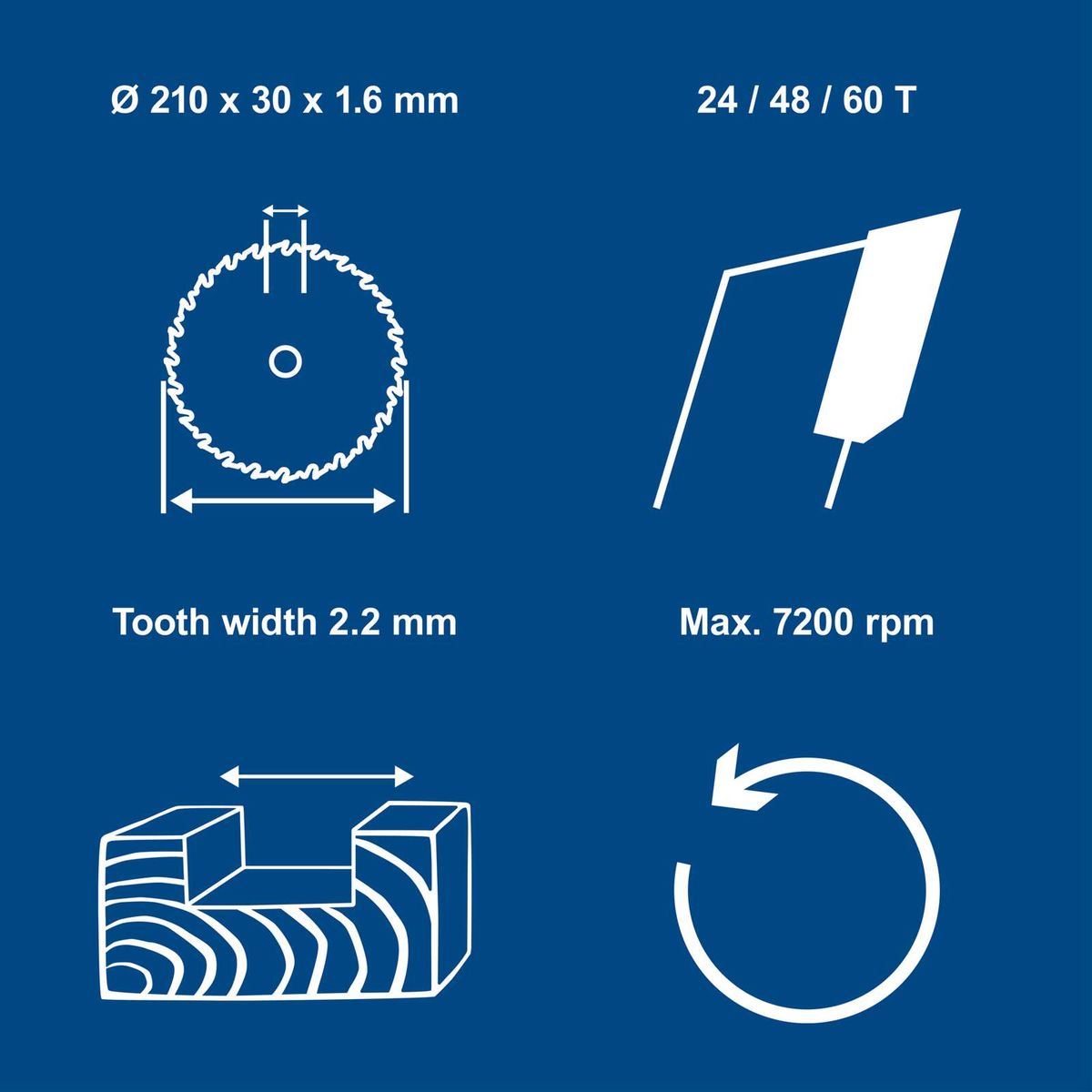 Scheppach circular saw blade, 210 mm diameter, 30 mm width, 2.2 mm tooth width; 24/48/60 teeth