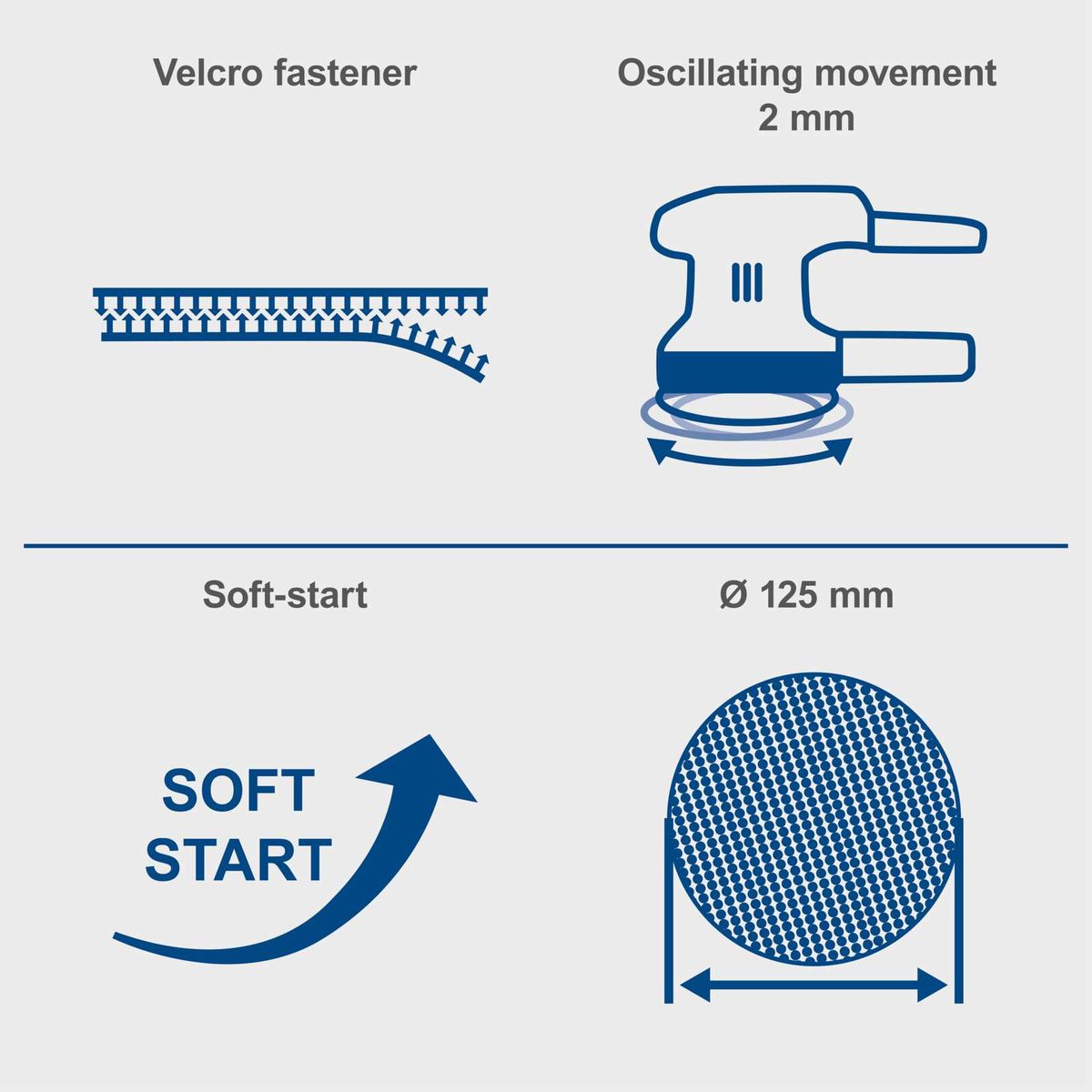 Scheppach orbital sander wheel with Velcro attachment, 125 mm diameter, soft-start function