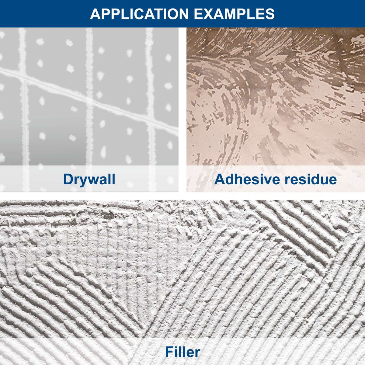Drywall surface, adhesive residue, and filler for wall finishing