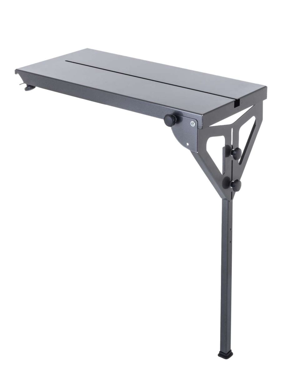 Adjustable workbench with height-adjustable legs and flat top surface