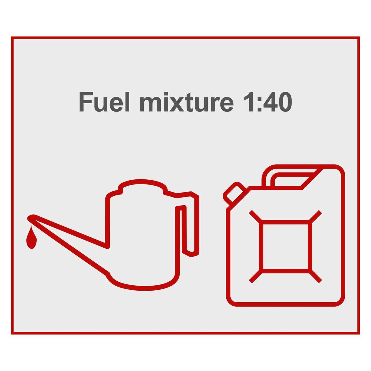 Fuel mixture instructions for 1:40 ratio for brushcutter equipment