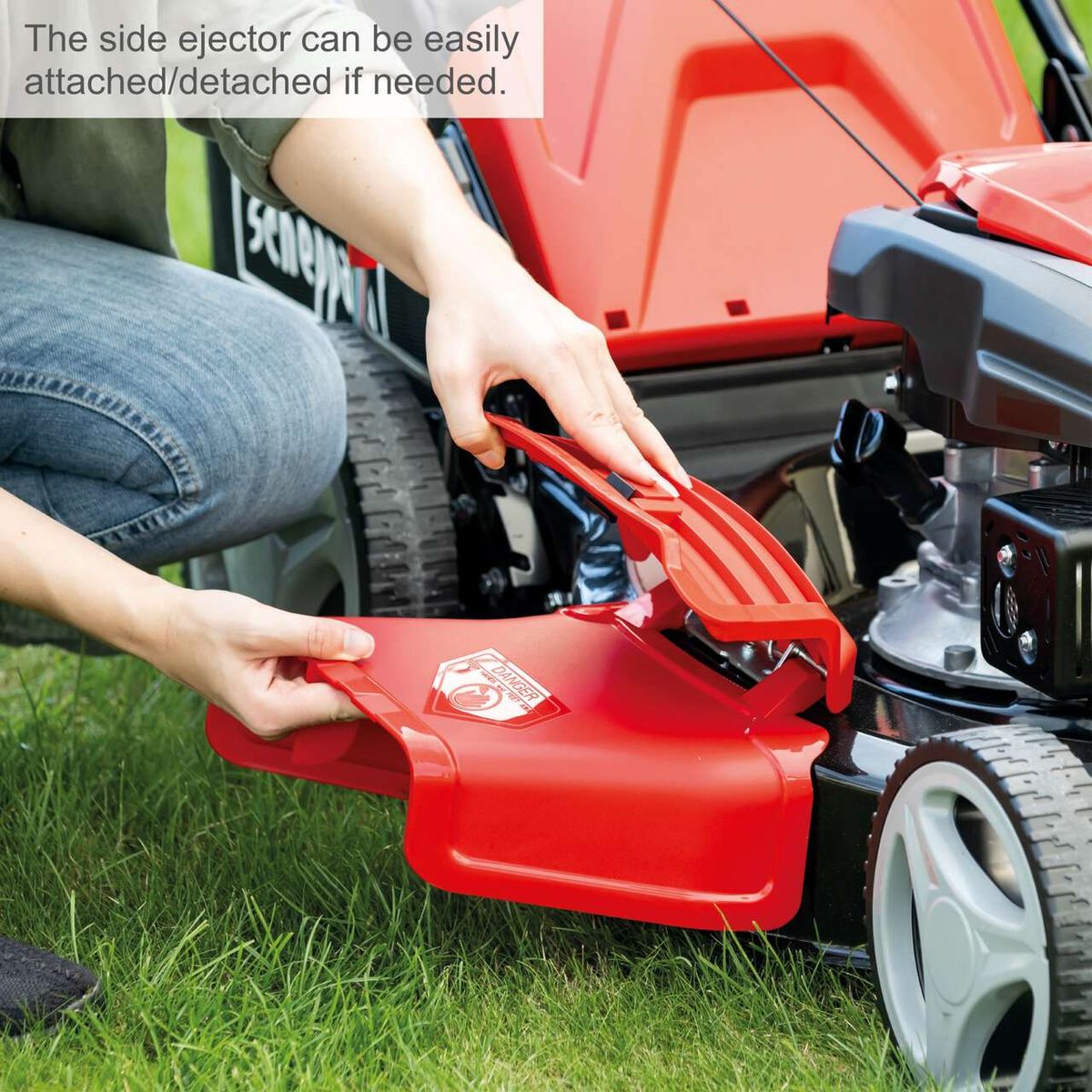 Removable side ejector attachment for lawnmower maintenance and cleaning