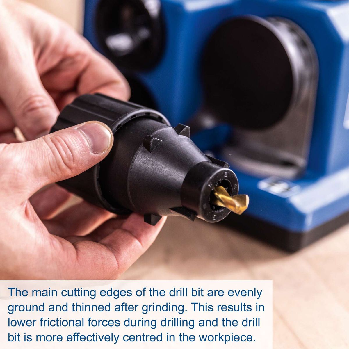 Evenly ground and thinned cutting edges of the drill bit for reduced friction during drilling