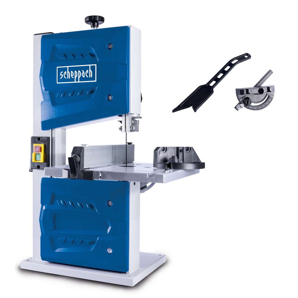 Scheppach bandsaw with worktable and attached accessories for accurate cuts