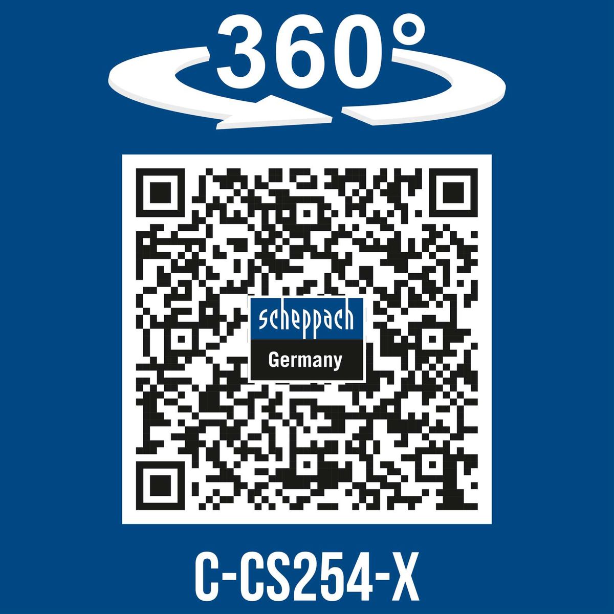 360° rotation feature for easy handling of Scheppach tool with QR code for Germany