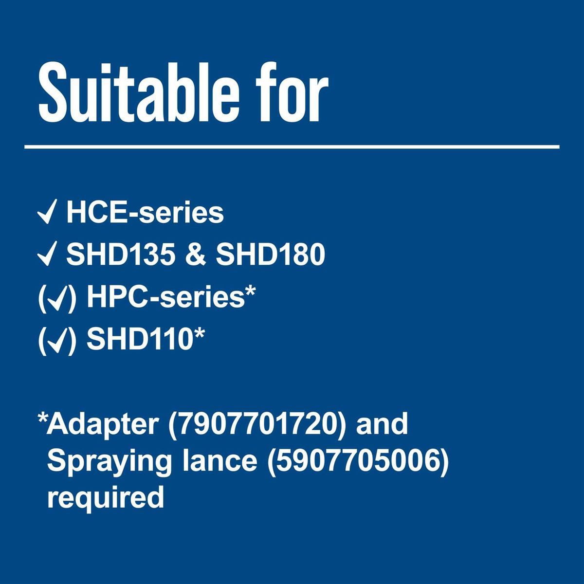 Scheppach product compatibility list for HCE series, SHD135, SHD180, HPC series, and SHD110 models
